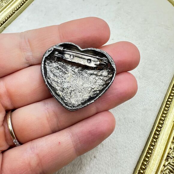Vintage Jewelry Silver Tone Marcasite Heart Brooch Pin - Picture 2 of 2